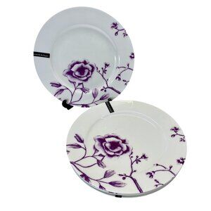 Portobello by Inspire Fine Bone China Purple Floral Elegant Dinner Plates 10.5”